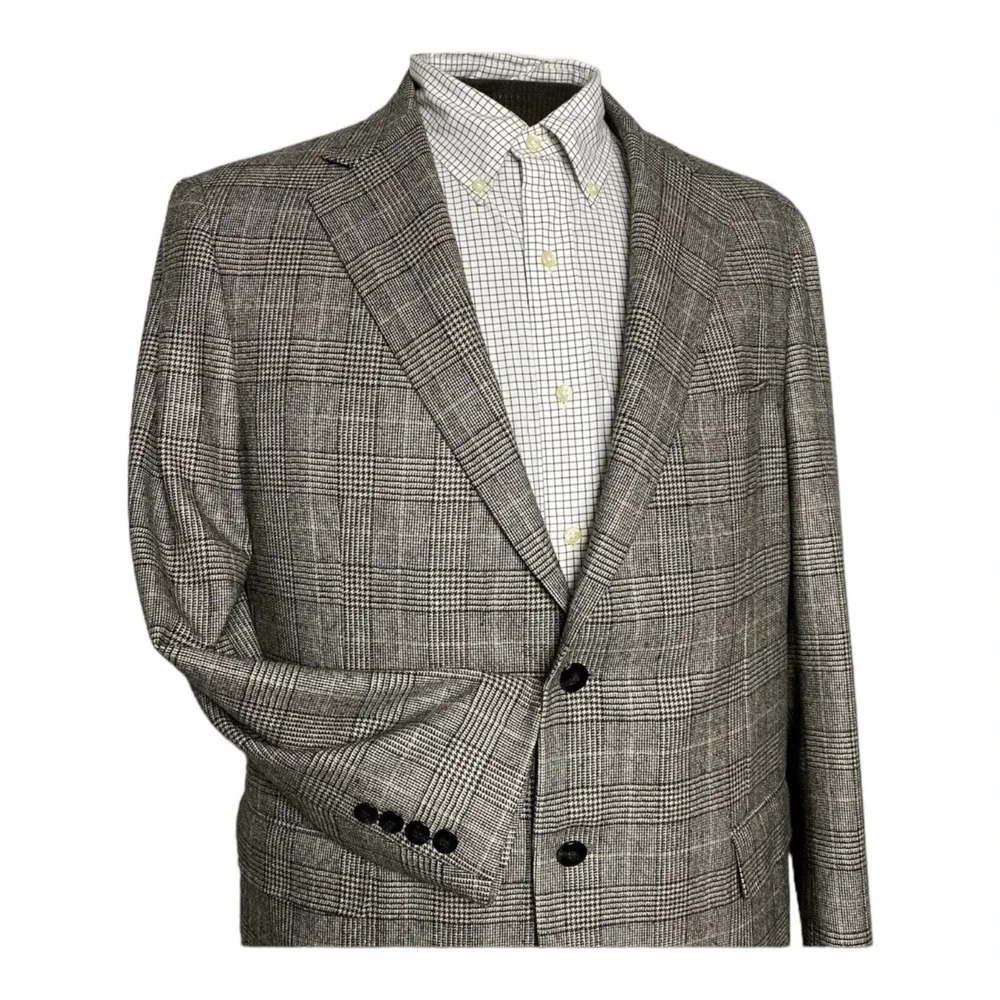 Samuelsohn Mens‎ Black & Tan Check Houndstooth Zealander Tweed Wool Blazer 42R